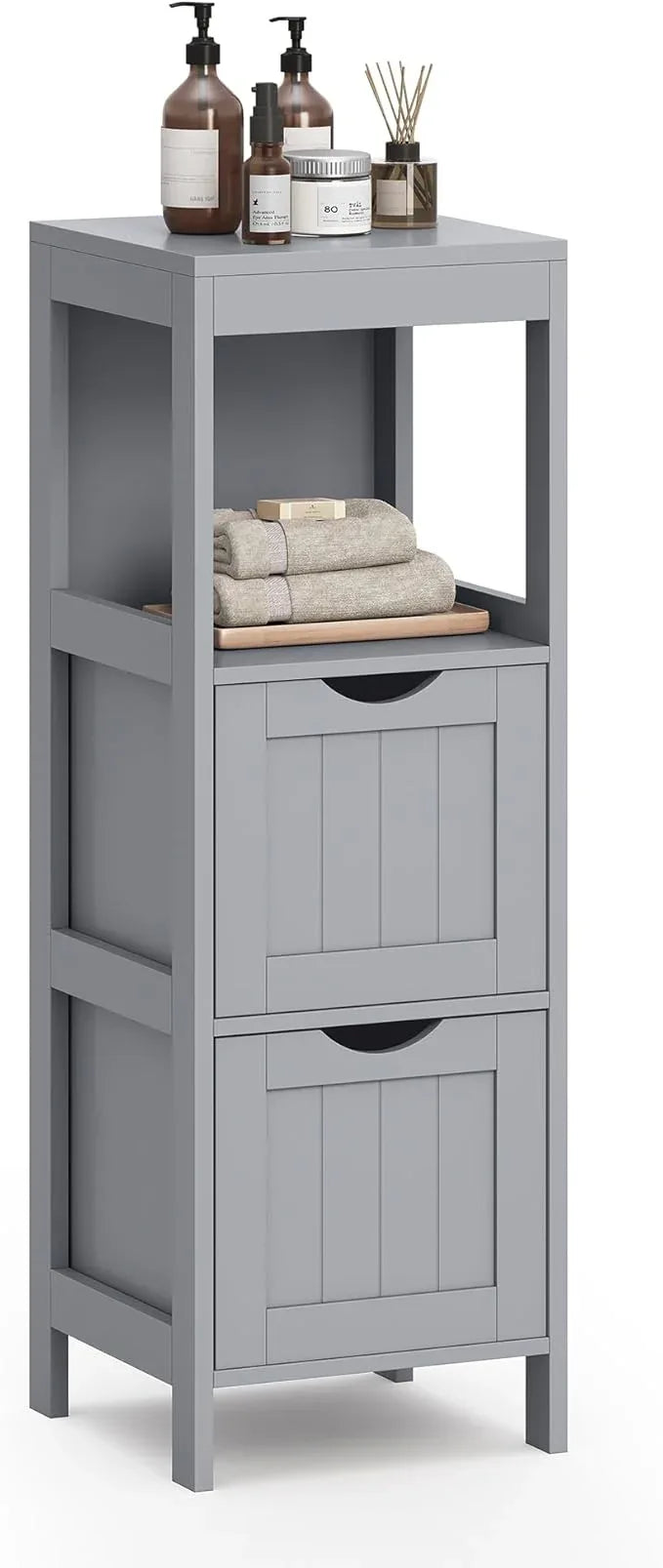 VASAGLE Storage Cabinet, Storage Organizer Rack Stand for Bathroom, Living Room, Bedroom, Multifunctional Corner Unit, 2 Drawers, 35 Inches in Height, Dove Gray UBBC042G02 - ModernBath