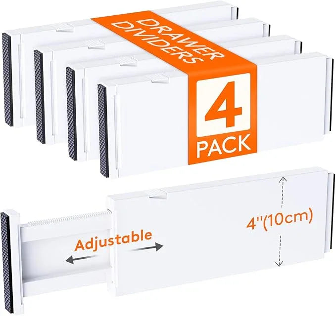 Lifewit 4 Pack Drawer Divider 4" High,11-17" Drawer Dividers for Clothes, Adjustable Clothing Drawer Organizers, Expandable White Dresser Drawer Separators for Bedroom, Bathroom, Vanity, Office - ModernBath