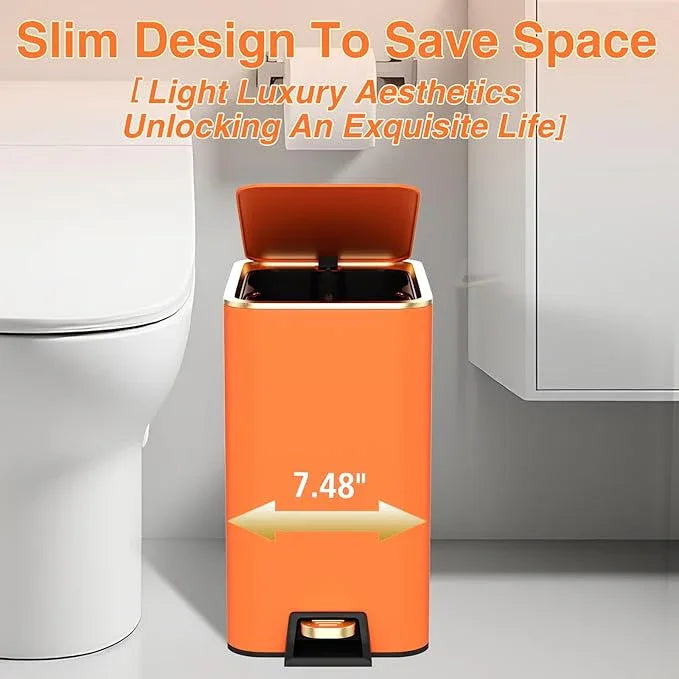 XLHOMO Bathroom Accessories 8 Piece Orange and Gold Bathroom Set, Bath Accessories with Stainless Steel Trash Can,Toilet Brush,Toothbrush Set,Soap Dispenser - ModernBath