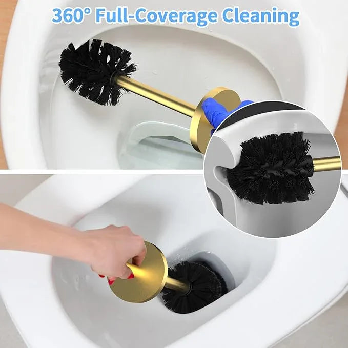 Stainless Steel Toilet Brush and Holder Set Brushed Gold Heavy Duty Toilet Bowl Brush with Long Handle for Bathroom and Farmhouse - ModernBath