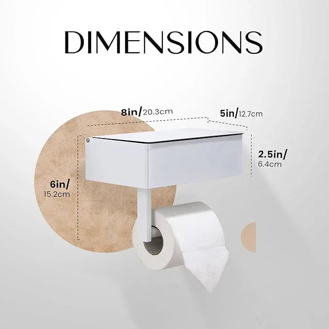 Day Moon™ White Toilet Paper Holder with Shelf - Wipe Holder for Bathroom, Flushable Wipes Dispenser, Toilet Paper and Wipes Holder - ModernBath