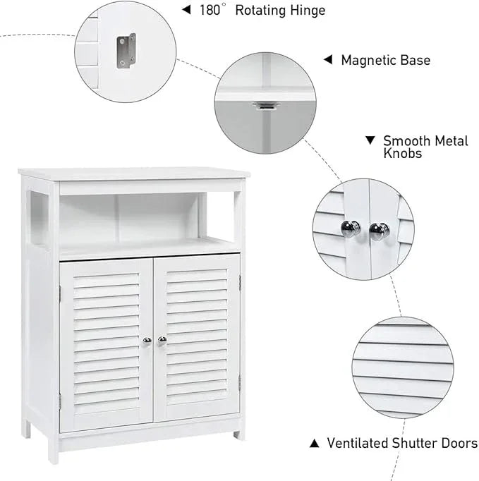 Tangkula Bathroom Floor Cabinet, Wooden Freestanding Storage Cabinet with Double Shutter Door & Adjustable Shelf, Storage Cabinet for Bathroom Living Room (White) - ModernBath