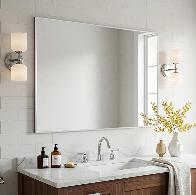 LEDLUX 30x40 Inch Silver Bathroom Mirror - Copper-Free Mirror, Aluminum Alloy Frame Vanity Rectangle Wall Mounted Modern Mirror for Bedroom/Living Room/Porch Horizontal or Vertical - ModernBath