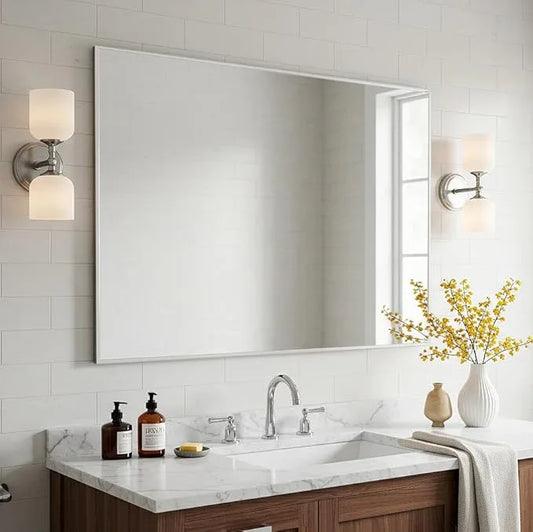 LEDLUX 30x40 Inch Silver Bathroom Mirror - Copper-Free Mirror, Aluminum Alloy Frame Vanity Rectangle Wall Mounted Modern Mirror for Bedroom/Living Room/Porch Horizontal or Vertical - ModernBath