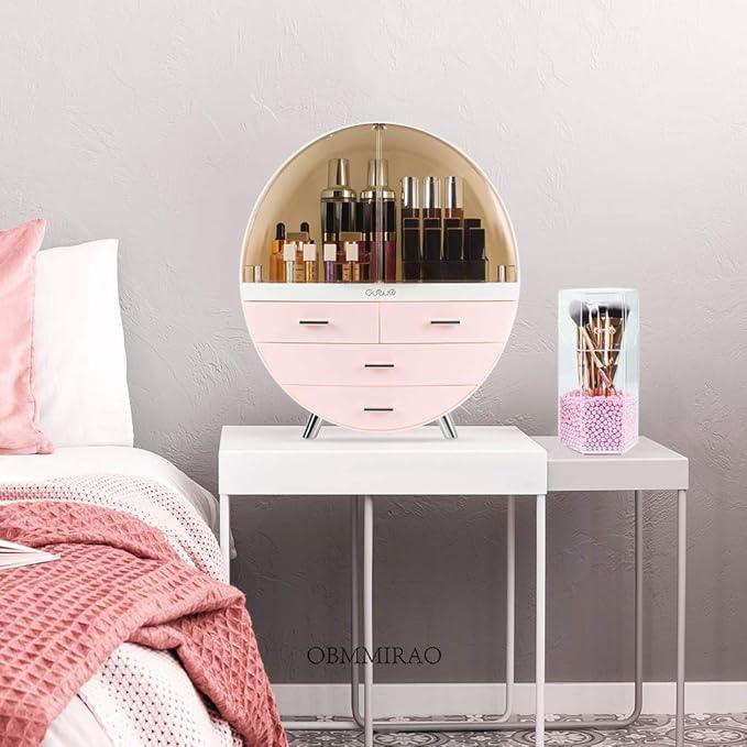 OBMMIRAO Elegant Dustproof Makeup Storage Organizer Box, Waterproof Large Cosmetics Organizer Storage with Drawers Skincare Cosmetic Display Cases for Countertop Bathroom Dresser Dedroom - ModernBath