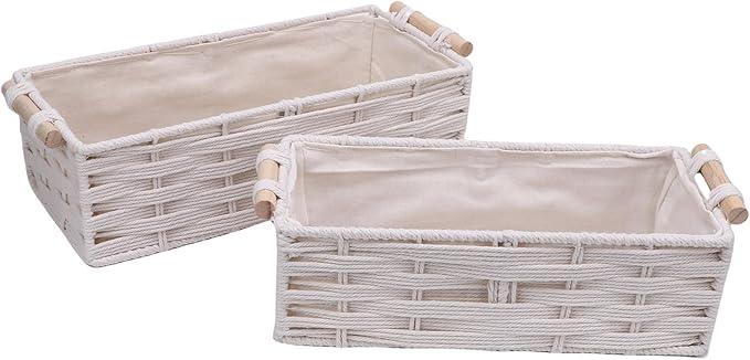 2pcs Storage Basket,Bohemian Decorative Basket,Boho Decor Woven Decorative Toilet Paper with Handles for Home Decor Bedroom Living Room Entryway - ModernBath