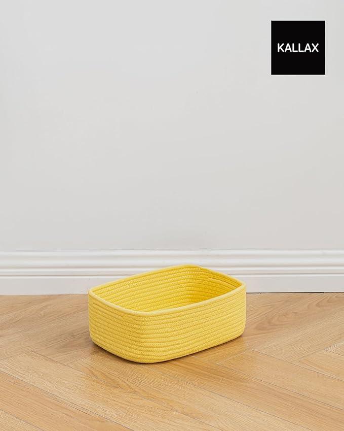 Small Woven Basket, 12 x 8 x 4.5 Inches, Storage Basket for Organizing, Cute Small Rope Shelf Closet Cube Storage Bins Baskets for Shelves, Dog Toy Gift Baskets Empty, 3 Pack Yellow - ModernBath