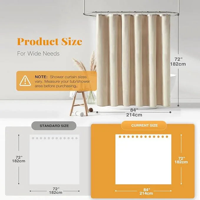 BTTN 84 Inch Wide Shower Curtain - W84xH72 Linen Textured Heavy Duty Fabric Shower Curtain Set with 14 Plastic Hooks, Large Hotel Simple Waterproof Polyester Bath Curtains for Bathroom - Cream/Beige - ModernBath