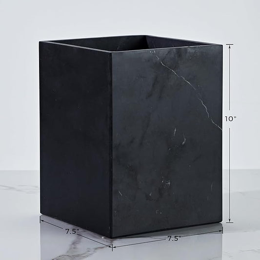 Black Marble Trash Can for Bathroom, Minimalist Theme Chic Wastebasket,Luxurious Design Rubbish Bin, Elegant Black Marble Waste Basket for Bathroom, Bedroom, Living Room