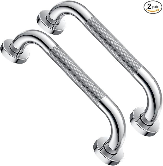 2 Pack 12 Inch Anti Slip Shower Grab Bar 1.25" Diameter,Munzong Stainless Steel Bathroom Grab Bar,Knurled Bathroom Balance Bar,Safety Handrail Support,Handicap Injury Elderly Senior Assist Bath Handle - ModernBath