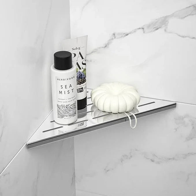 Corner Shower Shelf 10" Polished 304 Stainless Steel Recessed Corner Shelves with Slot Design Bathroom Grout in Shelf for Tiled Wall, 2 Pack - ModernBath