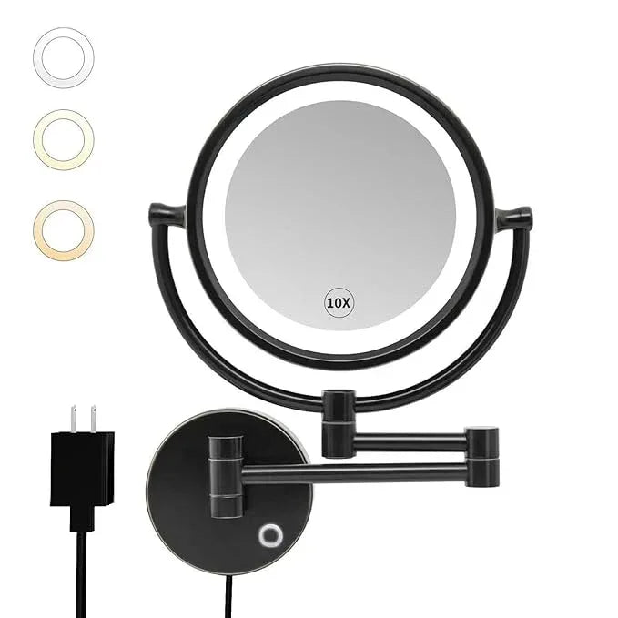 GURUN 8.5" Plug-in Magnifying Makeup Mirror with 3 Tones LED Lights Double Sided Vanity Mirror for Bathroom with 10X Magnification M1809DO (Oil-Rubbed Bronze/10X) - ModernBath