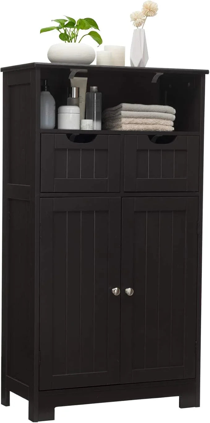 GLACER Multifunctional Floor Cabinet, Bathroom Cabinet with Removable Drawers and Adjustable Shelf for Bathroom, Living Room, Kitchen or Entryway, 24 x 12 x 43 inches (Brown) - ModernBath