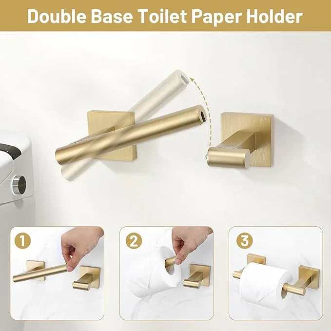 Brushed Gold Bathroom Hardware Set, 5-Piece Bath Towel Bar Set with 23.6” Towel Bar, Towel Ring, Toilet Paper Holder, Two Hooks, SUS304 Towel Racks for Bathroom Wall Mounted - ModernBath