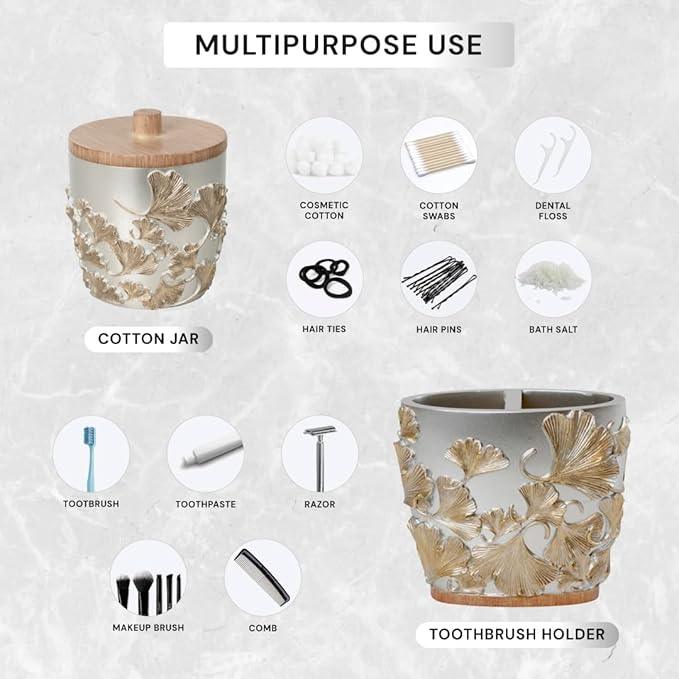 Decozen Bathroom Accessories Set 6Pcs – Soap Dispenser, Toothbrush Holder, Tumbler, Soap Dish & Cotton Swab Jar – Modern Bathroom Decor, Bath Set for Christmas Decor, Valencia - ModernBath