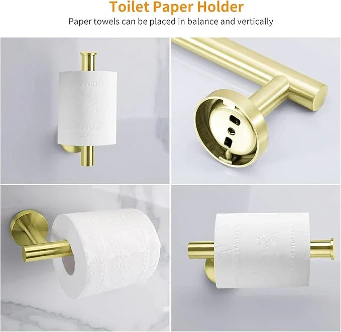 Cilee 8 Piece Brushed Gold Bathroom Hardware Set, 24inch Bathroom Towel bar+Towel Ring+Toilet Paper Holder+ Robe Towel Hook, SUS304 Stainless Steel Bathroom Accessory Set - ModernBath