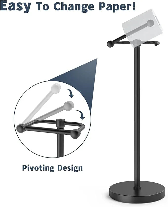 Toilet Paper Holder Stand, Modern Bathroom Free Standing Toilet Paper Roll Holder, Stainless Steel Tissue Rack, Rust-Proof & Heavy Stable Base (Matte Black) - ModernBath