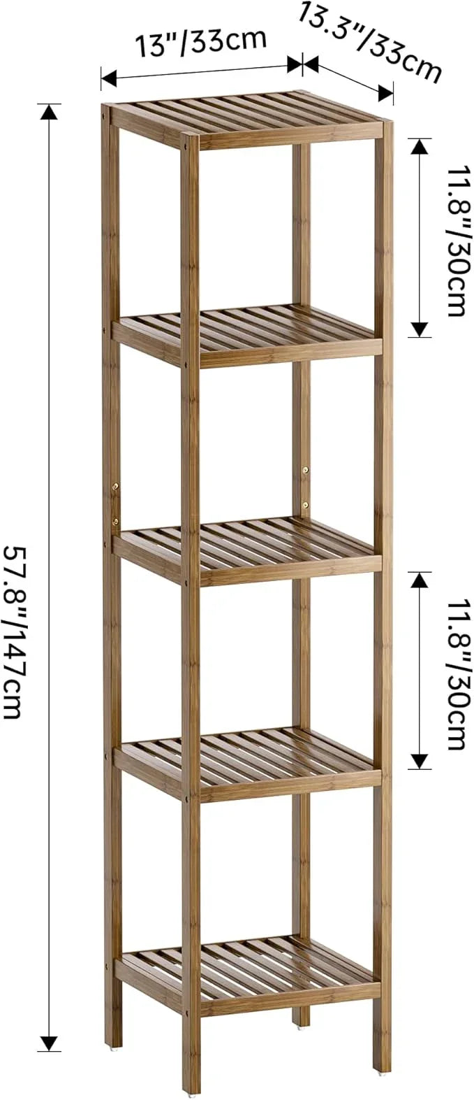 SMIBUY Bathroom Storage Shelf, 5-Tier Bamboo Rack Organizer, Multifunctional Shelving Unit for Living Room Bedroom Kitchen (Walnut) - ModernBath