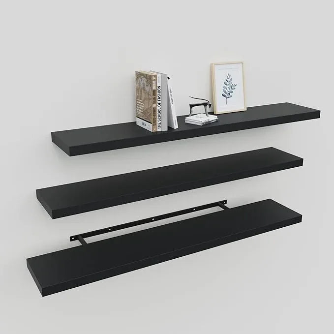 Floating Shelves for Wall Set of 3, 36" Black Wall Shelves for Home Decor, Frame Display Black Floating Shelf for Living Room, Bedroom, Bathroom, Kitchen - ModernBath