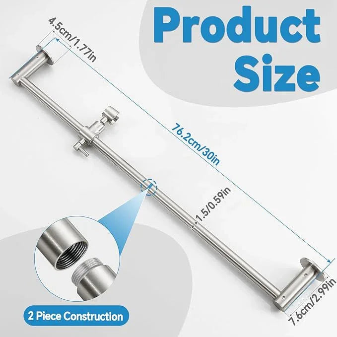 Shower Slide Bar Adjustable Handheld Shower Head Holder Wall Mount - 30inch All-Metal Shower Head Slide Bar Compatible with Bathroom Drill Free Glue Installation - Brushed - ModernBath