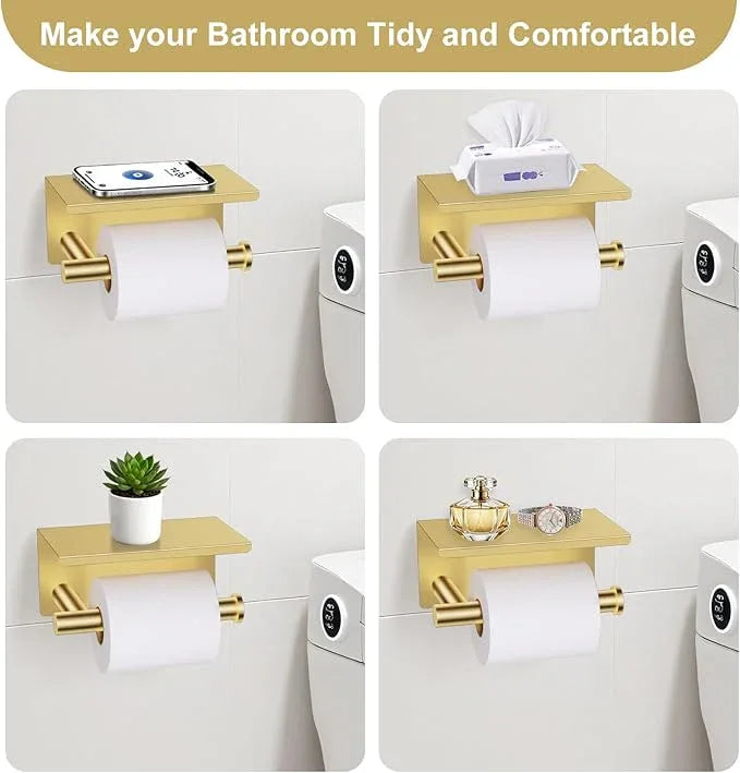Brushed Gold Bathroom Hardware Set, 5 Pieces Gold Towel Bar Bathroom Accessories, Upgraded Toilet Paper Holder with Shelf Set, 23.6 Inch Towel Rack Towel Holder for Bathroom Wall - ModernBath
