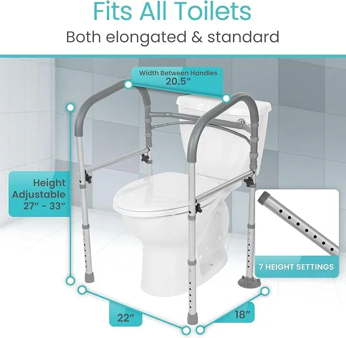 Vive Toilet Safety Rail - Medical Chair for Handicapped & Seniors - Folding Bathroom Frame w/Handles, Arms for Elderly, Disabled - Standalone Grab Bar - Seat Assistance Support Stand Up Assist - ModernBath