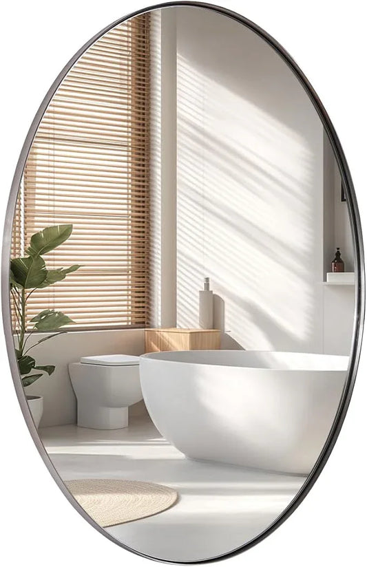 ANDY STAR Brushed Nickel Oval Mirror,24 x 36 Inch Bathroom Mirror Brushed Nickel Stainless Steel Metal Frame, Oblong Mirror Pill Shaped Mirrors for Bathroom Wall Mount Horizontal or Vertical - ModernBath