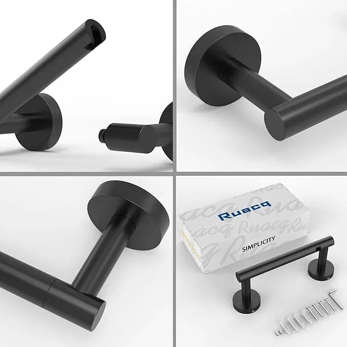 Ruacq Toilet Paper Holder Matte Black Double Post Pivoting Round Tissue Holders Roll Holder Hangers Toilet Paper Holders SUS 304 Stainless Steel Modern Wall Mounted - ModernBath