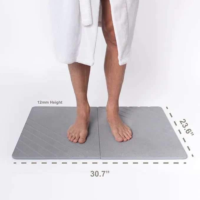 Water Stone Quick-Drying Bath Mat, Large (30.7” x 23.6”), Gray - Eco-Friendly, Non-Slip, Super Absorbent Bathroom Shower Mat for Superior Comfort & Safety - ModernBath