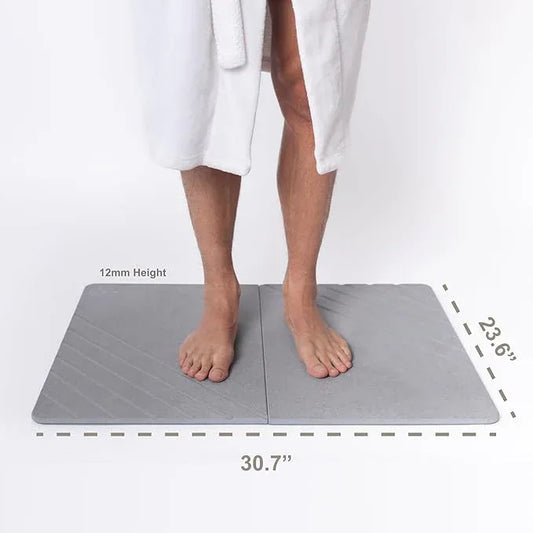 Water Stone Quick-Drying Bath Mat, Large (30.7” x 23.6”), Gray - Eco-Friendly, Non-Slip, Super Absorbent Bathroom Shower Mat for Superior Comfort & Safety - ModernBath