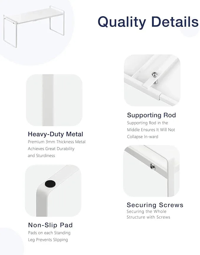 Nxconsu Expandable Cabinet Shelf Organizer Riser for Kitchen Pantry Cupboard Under Sink Countertop Home Storage Organization Rack Space Saver Freestanding Heavy Duty Nonslip Stackable White Large - ModernBath