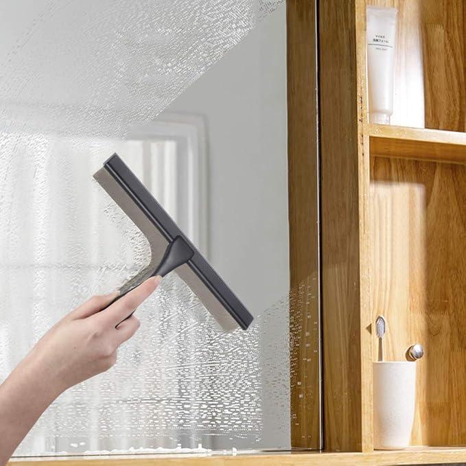HIWARE All-Purpose Shower Squeegee for Shower Doors, Bathroom, Window and Car Glass - Black, Stainless Steel, 10 Inches - ModernBath