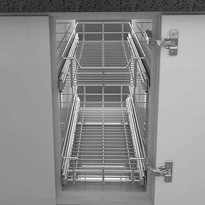 2 Tier Pull Out Cabinet Organizer 18" W X 22" D, Slide Out Drawers For Kitchen Cabinets, Pull Out Drawers For Cabinets Capacity Heavy Duty Caddy, Cabinet Pullout Shelves Chrome-Plated,Bathroom Pantry - ModernBath