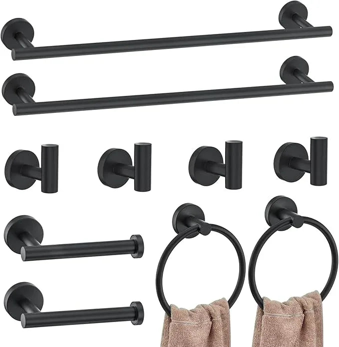 DUMDER Matte Black Bathroom Accessories Set,10-Piece Bathroom Hardware Set,SUS304 Stainless Steel Towel Bar Set-Wall Mounted Towel Bar,Towel Holder-23.6 Inch - ModernBath