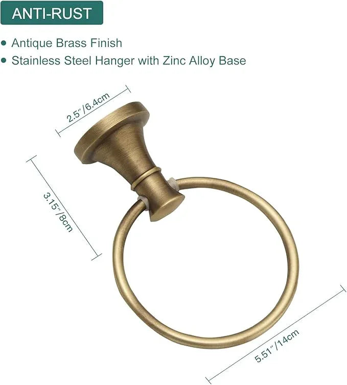 Hoimpro Antique Brass Towel Ring Toilet Paper Holder 2 Set, Double Bathroom Hardware Fixtures Toilet Roll Tissue Holder, Hand Towel Bar Towel Rack Rv Accessories, Sus304 Stainless Steel, Wall Mount - ModernBath