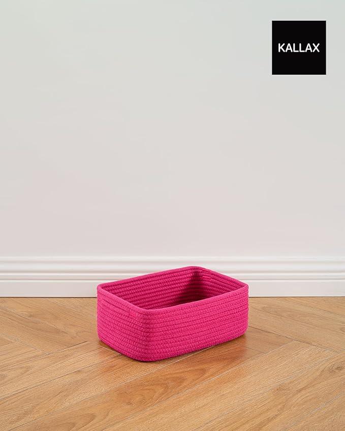 Small Woven Basket, 12 x 8 x 4.5 Inches, Storage Basket for Organizing, Cute Small Rope Shelf Closet Cube Storage Bins Baskets for Shelves, Dog Toy Gift Baskets Empty, 3 Packs, Hot Pink - ModernBath
