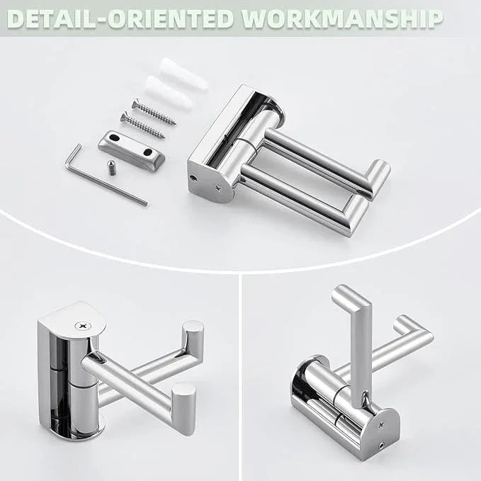 Angle Simple Swivel Robe Hook Polished Chrome, 304 Stainless Steel Bathroom Towel Double Hook for Wall - ModernBath