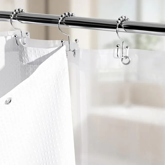 Vipfree 3 in 1 Shower Curtain Set, Waffle Shower Curtain and Liner Set with 12 Double Sided Shower Curtain Hooks, 258GSM Luxury Weighted Cloth Shower Curtains for Bathroom, 72 W x 84 H, White - ModernBath