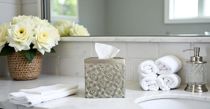 Hymmah Modern Square Tissue Box Cover Holder,Bathroom Accessories Decor Unique Design Tissue Box Cover for Bathroom Vanity Counter Tops Also Great for Bedrooms and Living Rooms (Gold) - ModernBath