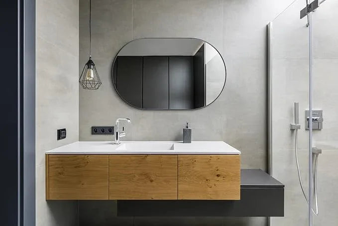 ANDY STAR Oval Bathroom Mirrors, 30x48’’ Double Vanity Mirror, Black Oval Mirrors for Bathroom, Stainless Steel Framed, 1’’ Deep Wall Mounted Vertical/Horizontal - ModernBath