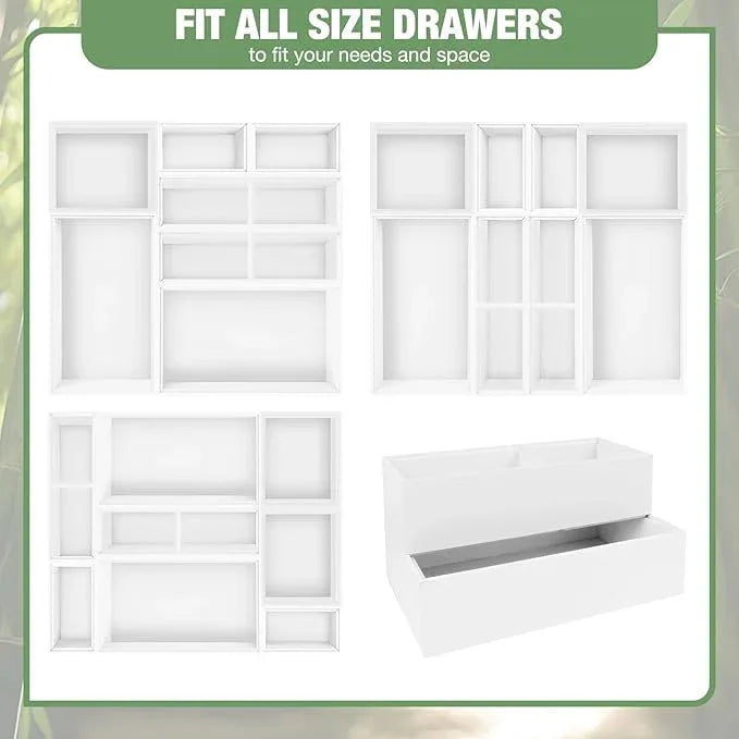 Bamboo Drawer Organizer Set, 8 PCS Multi-Use Wood Drawer Storage Boxes, Junk Drawer Organizer Divider Bins for Kitchen, Bathroom, Office Desk, Makeup, Jewelry, Utensils - ModernBath