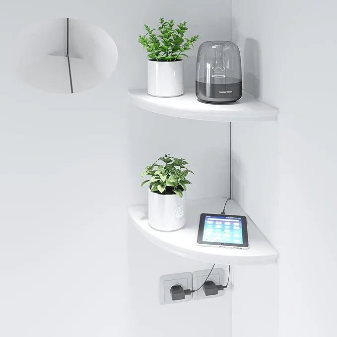 HAO Floating Corner Shelf Invisible Wall Mounted Shelves Radial Shape Cable Wire Hole Pattern Perfect for Bedroom Bathroom Living Room Kitchen 17 Inch Set of 2 White - ModernBath
