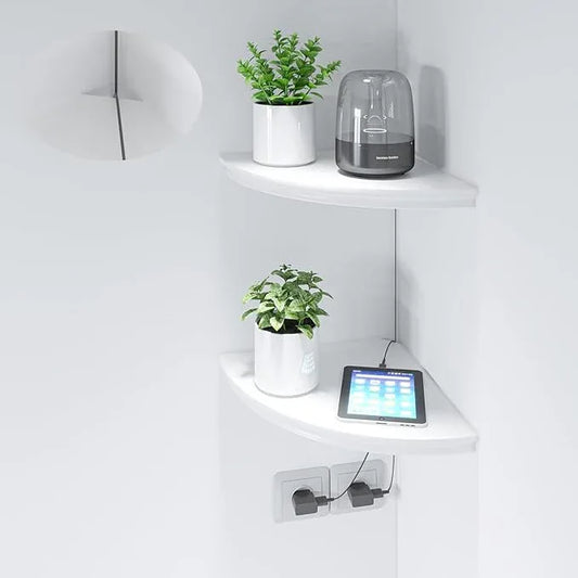 HAO Floating Corner Shelf Invisible Wall Mounted Shelves Radial Shape Cable Wire Hole Pattern Perfect for Bedroom Bathroom Living Room Kitchen 17 Inch Set of 2 White - ModernBath