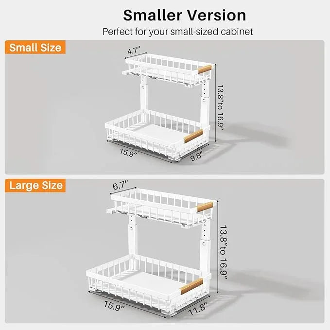 PXRACK 2 Pack Under Sink Organizer,Adjustable Height,2 Tier Pull Out Under Cabinet Organizer,Slide Out Thickened Metal Under Sink Storage for Kitchen Bathroom Laundry Cabinet Pantry,White(S) - ModernBath