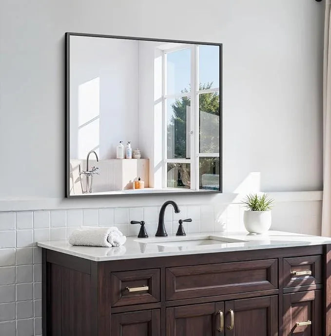 KOCUUY Bathroom Mirror,30x30 Square Black Mirror with Aluminum Metal Frame,Black Vanity Wall Mirror Modern Home Decor for Bathroom, Living Room, Farmhouse and Entryway - ModernBath