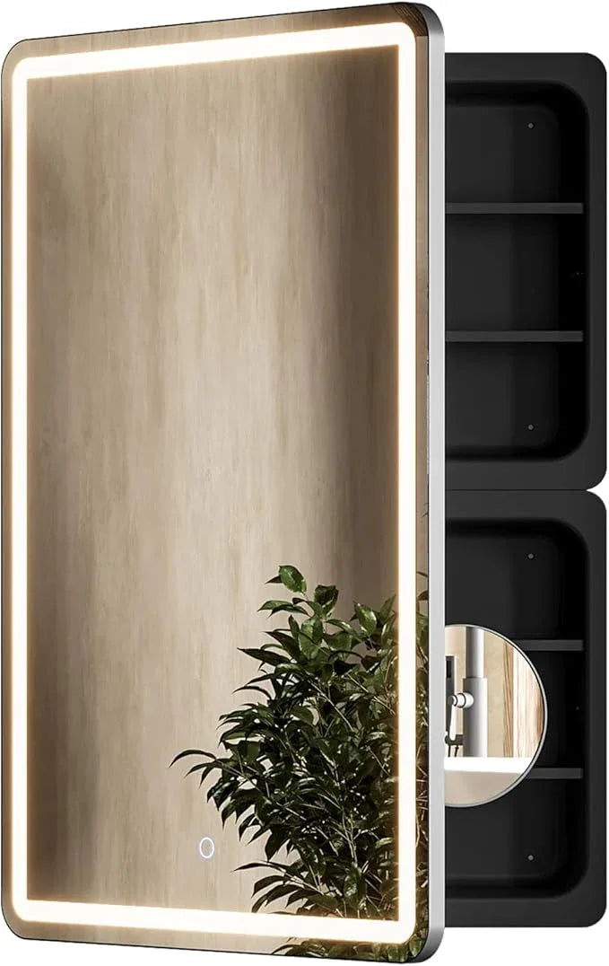 24x36 Inch LED Lighted Medicine Cabinet with Mirror for Bathroom, Wall Mounted or Recessed Mirror Cabinet with 3X Magnifying Mirror, Adjustable Storage Shelves, Modern Design - ModernBath