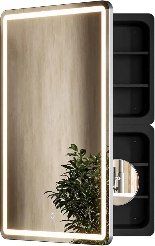 24x36 Inch LED Lighted Medicine Cabinet with Mirror for Bathroom, Wall Mounted or Recessed Mirror Cabinet with 3X Magnifying Mirror, Adjustable Storage Shelves, Modern Design - ModernBath