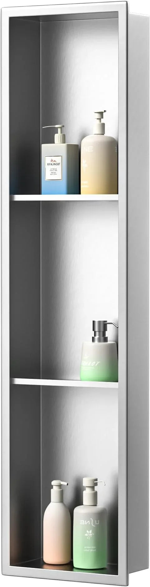 Stainless Steel Shower Niche 8"×36" with 3-Tier Shelves Brushed No Tiled Needed Niche Shower for Bathroom Wall Recessed Shower Shelf for Storage - ModernBath