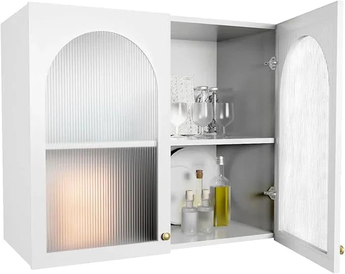 Wall Cabinet Bathroom Over The Toilet Storage, Arched Cabinet Wall Mount, Bathroom Medicine Cabinet with 2 Acrylic Doors, Open Storage Rack & Adjustable Shelf Additional Space in Home, White - ModernBath