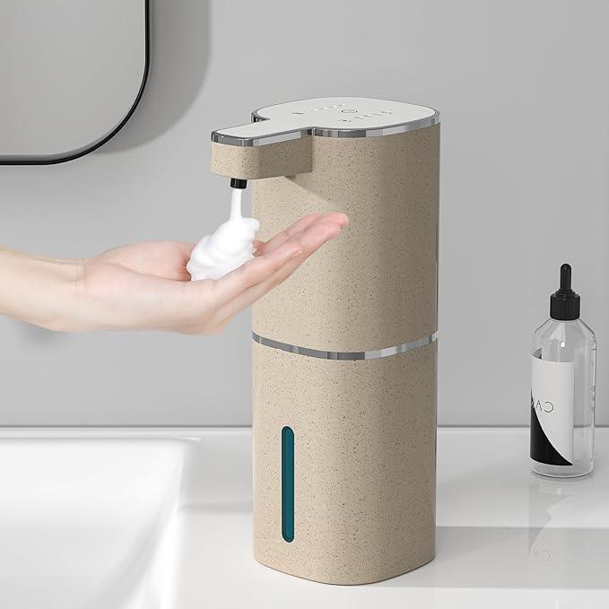 Automatic Liquid Soap Dispenser, Touchless Hand Soap Dispenser, USB Rechargeable, 4 Adjustable Levels, 14.2 oz (420 ml) Large Capacity, for Bathroom, Kitchen & School (Light Khaki, Liquid) - ModernBath
